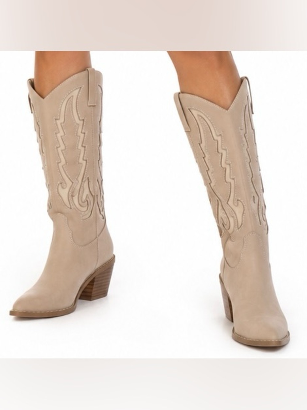 Billini Norva Western Cowboy Boots Blush Cream Size 10 Pointed Toe Mid-Calf